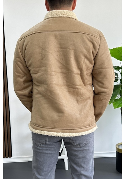 Edwox Erkek İçi Kürklü Suni Pul Deri Mont Krem Edw120-krem Krem