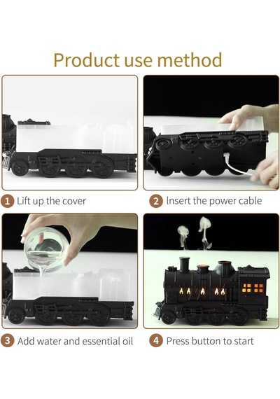 Tren Şekilli Buhar Difüzörü 300ml Led Alevli Gece Lambası Usb