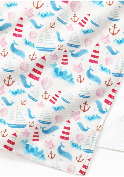 Denizci Marine Temalı Plaj Havlu Örtüsu - Mavi Pembe Nautical Hızlı Kuruyan Mikrofiber Havlu Örtü Kumlu Şeftali