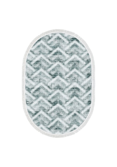 Dekoreko Kaymaz Taban Djt Mutfak Halısı Star Pamuk Saçaklı Oval Iskandinav F5124 Yeşil