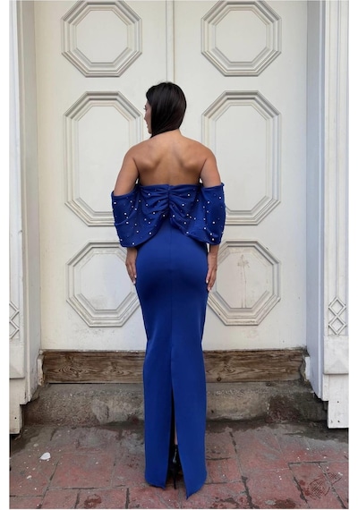 DefyModa Kadın Esnek Tül Kumaş Straplez Abiye Elbise Saks