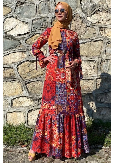 Rabia Şamlı Nehir Elbise Kırmızı Normal