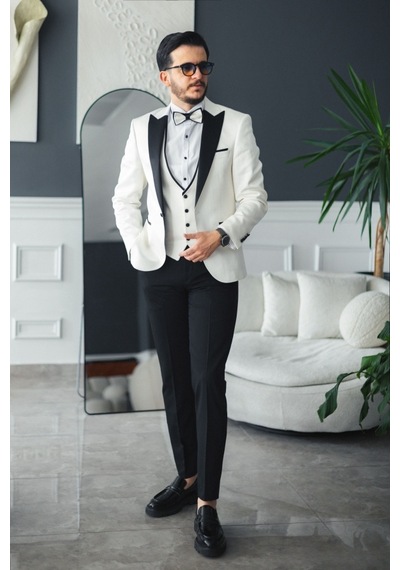 Avni Ceylan İtalyan Stil Smokin Takım Damatlık Beyaz