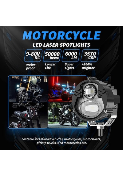 Heyce Led Motosiklet Far / Parlak Led Motosiklet Işıkları / 4 Aydınlatma Modlu Spot Sürüş Sis Lambaları, Enerji