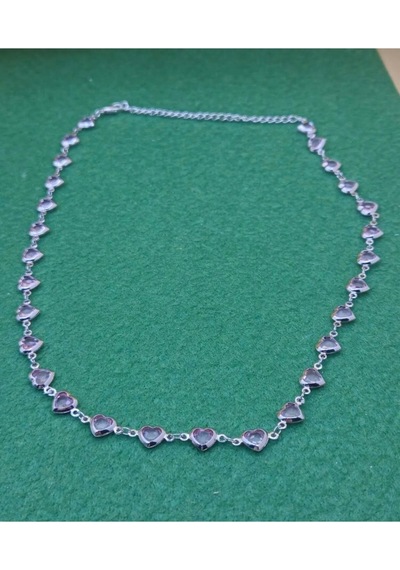 Kadın Gümüş Renk Zirkon Taşlı Çelik Özel Tasarım Kolye 45 Cm Pembe