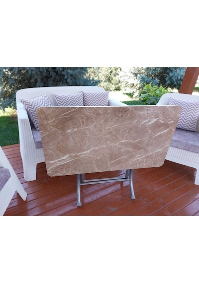 Dekoratif Katlanır Masa Bahçe Ve Çalışma Masası 60 110 Kahverengi Mermer Desen Diğer