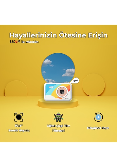 SJCAM FunCam Çocuk Kamerası FullHD 1080p 12MP 2.0” Ekran 650mAh Fotoğraf Makinesi Bulut Desenli Beyaz