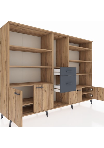 Hyperion Dolap 10 Raflı 2 Çekmeceli 4 Kapaklı 220x44x163 Çam-çam/ Çam-çam/antrasit Hyperion Dolap 10 Raflı 2 Çekmeceli 4 Kapaklı 220x44x163 Çam-çam/ Çam-çam/antrasit
