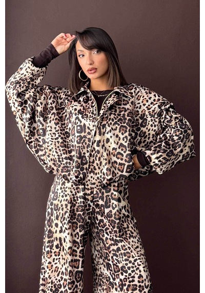 Verymoda Leopar Baskılı Saten Mont F2032