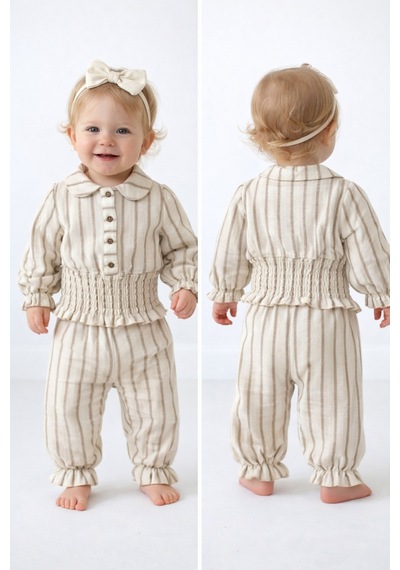 Babyhola Müslin Kız Bebek Bayramlık Takım Simli İp Geçişli Gipe Detaylı 2012 Kahverengi