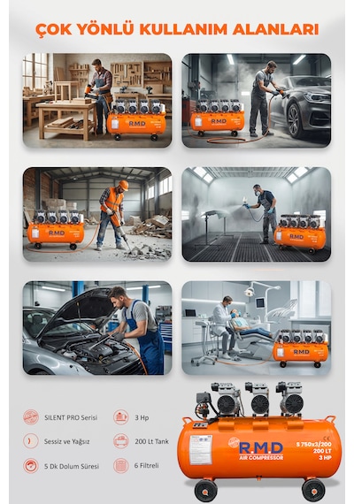 R.m.d Kompresör 100 Lt Hava Kompresörü Sessiz Ve Yağsız S750x3