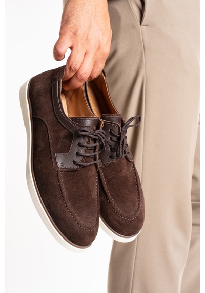 Fame Step Hakiki Deri Erkek Loafer Ayakkabı Casual Süet Günlük Rahat Bağcıklı Model Ravenna Kahverengi