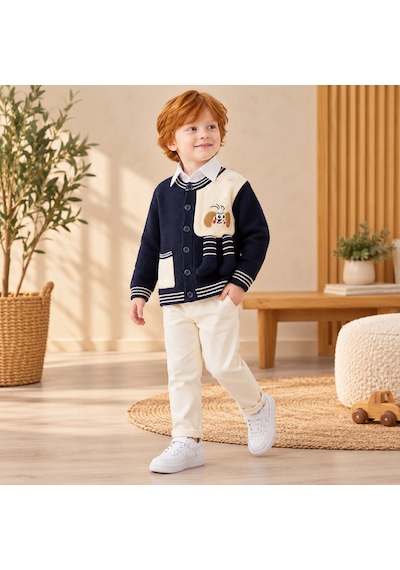Maxx Kelın Erkek Çocuk Lacivert Krem Triko Hırka Ve Pantolon 3'lü Takım 2-5 Yaş