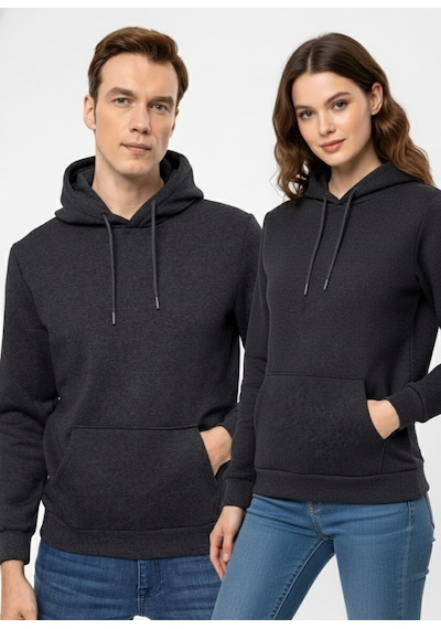 Süvari Oversize Geniş Kesim Pamuklu Yumuşak Dokulu Içi Polarlı Basic Kapüşonlu Sweatshirt Antrasit S08