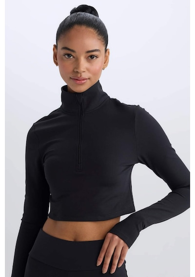 DeFactoFit Slim Fit Dar Kesim Fermuarlı Dik Yaka Sporcu Uzun Kollu Tişört W0343AZ25SPBK81