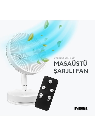 Everest Efn-600 Beyaz 2000mah 8 Inch 4 Kademeli 1500rpm Hız Katlanabilir Masaüstü Usb Fan