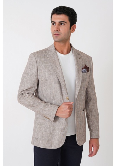 Slim Fit Torba Cepli Kırçıllı Dokuma Esnek Pamuklu Bej Ceket C 748