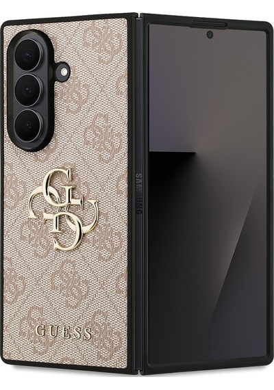 Galaxy Z Fold 7 Uyumlu Kılıf Guess   Lisanslı Pu Deri Büyük Metal Logo Dizaynlı Kapak Pembe
