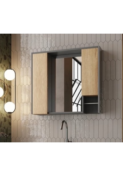 Karen Banyo Marmara 85 Banyo Dolabı Üst Modül, Aynalı Dolap Sonoma - Antrasit