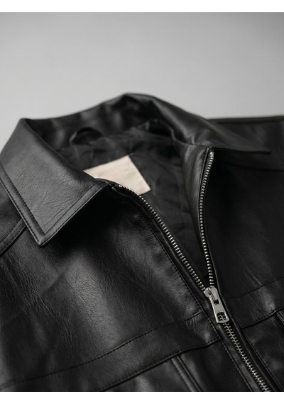 Baselco Zra Trend Beli Lastikli Crop Bomber Oversize Deri Ceket Siyah
