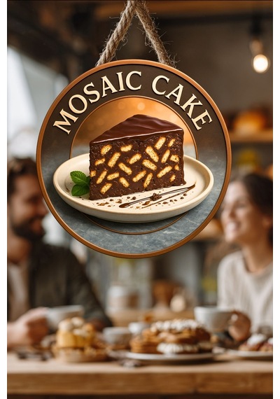 Mozaik Kek Temalı İpli Ahşap Kapı Duvar Süsü, Pastane, Tatlı Dükkanı, Cafe Tablo Dekoru