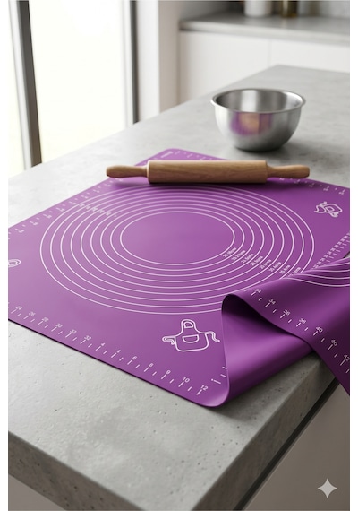 Mor Silikon Hamur Açma Matı Büyük Boy 50x40