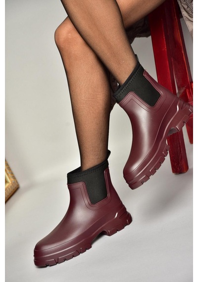 Fox Shoes T858685409 Bordo Kalın Tabanlı Yağmur Botu Bordo-suni Deri Bordo
