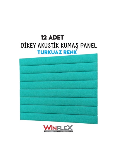 Akustik Kumaş Kaplı Dikey Panel 15x210cm - 12 Adet Turkuaz Renk