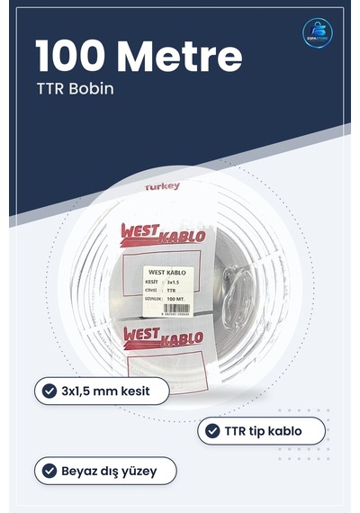 Elektrik Kablosu 3x1,5 Mm Ttr 100 Metre Bobin Beyaz Ev Tesisatı İ