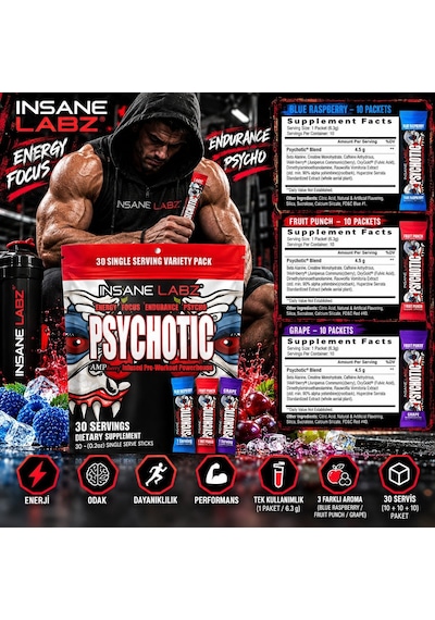 Insane Labz Psychotic Preworkout Energy Focus And Endurance With Beta Alanine Creatine Monohydrate D Aromalı