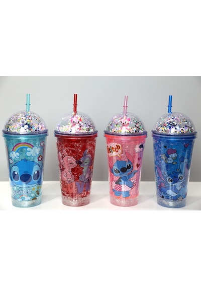 Sevimli Stitch Pipetli Işıklı Pullu Suluk Bardak 400 Ml 07920463