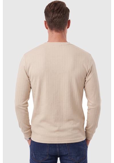 Deepsea Erkek Slim Fit Likralı Çizgi Dokulu Bej Sweatshirt Bisiklet Yaka Nakışlı Spor Şık Sweat 2708518 Deepsea Erkek Slim Fit Likralı Çizgi Dokulu Bej Sweatshirt Bisiklet Yaka Nakışlı Spor Şık Sweat 2708518