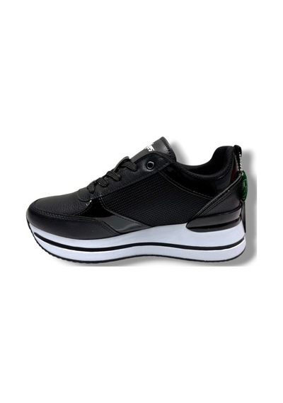 Wickers 2927-26 Cilt Deri Dolgu Topuklıu Anatomik Kadın Sneaker Siyah Beyaz Siyah