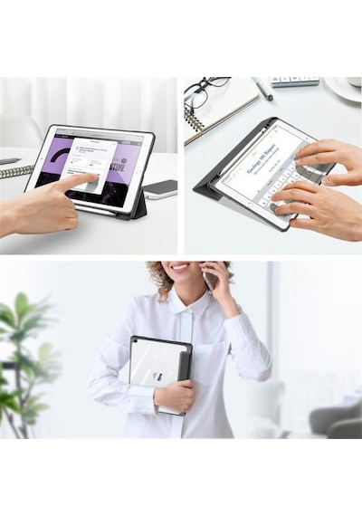 Coofbe Standlı Apple Uyumlu iPad 7 . 8. ve 9. Nesil 10.2" inç Kılıf Şeffaf Arka Kapak Kalem Yerli Uyku Modlu Katlanabilir