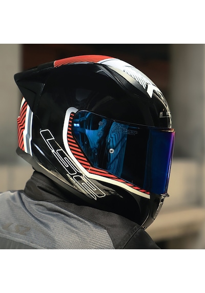 Mavi Cam + Ls2 Rapid 2 Race Extra Kask Beyaz - Kırmızı