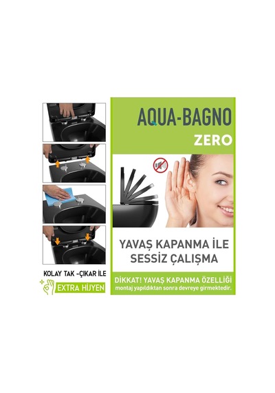 Aqua Bagno Zero Yavaş Kapanan Klozet Kapağı, Mat Siyah, Duroplast Sku: Smg8690010222206 Diğer