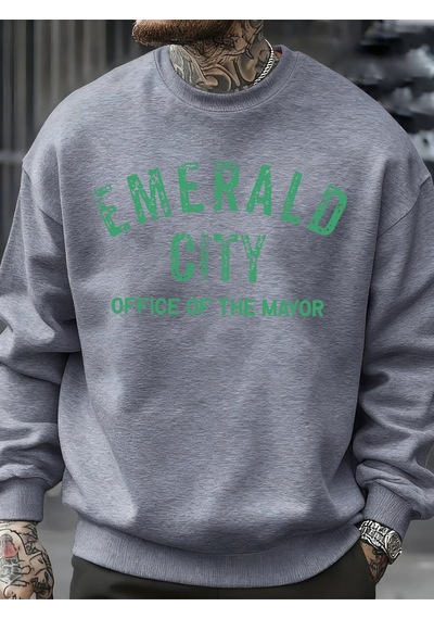 Startmore Startmoreemerald City Mektup Baskılı Sonbahar Sweatshirt Erkek Trendy Günlük Kazak Polar Bol Giyim Her Gri