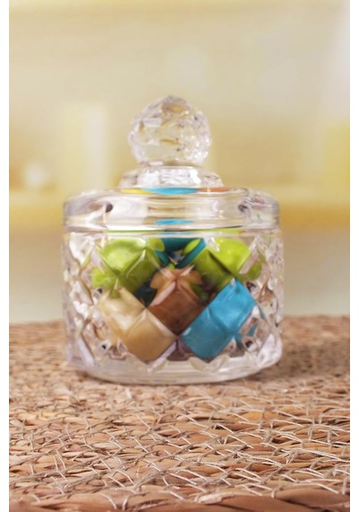 Lexroo Lüx Kristal Mini Cam Şekerlik & Cam Lokumluk, Kesme Cam Lüx Şekerlik 7.5cm 9.2cm - 06641 Çok Renkli