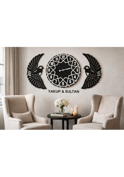 Salon Duvar Saati 40 Cm Kuşlar 30 Cm Kişiye Özel No 10017 Çok Renkli