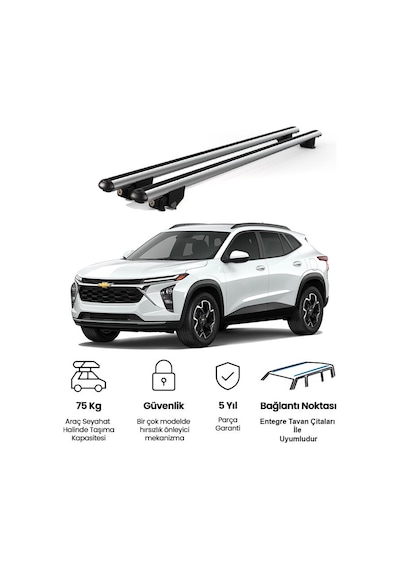 Kanca Chevrolet Trax 2013 Ve Sonrası Uyumlu Gri Kilitli Ara Atkı 110cm Port Bagaj Tavan Barı