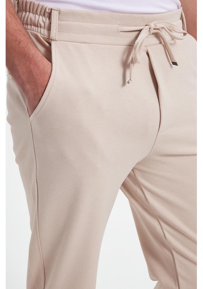 Tudors Erkek Slim Fit Pamuklu Beli Bağlamalı Yan Cepli Katlamalı Paça Jogger Bej Pantolon-42320 Bej