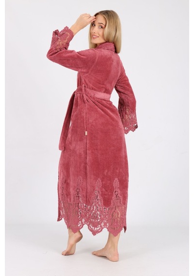 Dantelli Bambu Cotton Triga Bornoz Kiremit