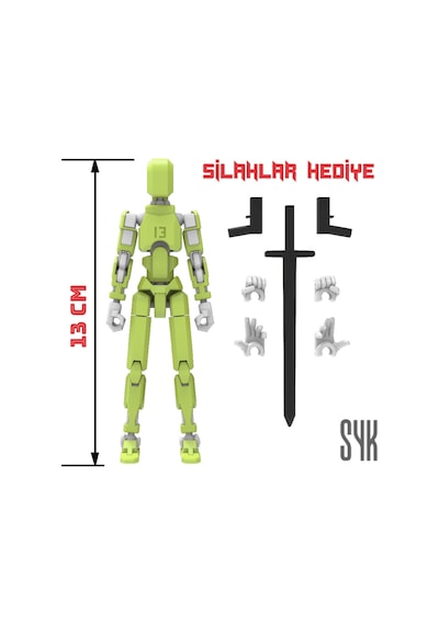 Robot 13 Dummy Fıstık Yeşil Beyaz Tüm Eklemleri Hareketli Aksiyon Figürü Oyuncak