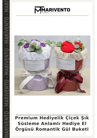 Premium Hediyelik Çiçek Şık Süsleme Anlamlı Hediye El Örgüsü Romantik Gül Buketi Çok Renkli