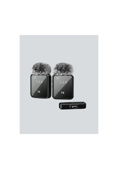 2 Li Kablosuz Yaka Mikrofonu Type-c Ve Lightning Uyumlu Profesyonel Set Çok Renkli Çok Renkli