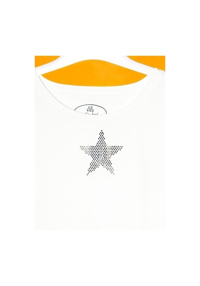 Escabel Kız Çocuk Pamuklu Taşlı Yıldız T-shirt-15713 Ekru