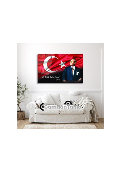 Atatürk Ve Bayrak Cam Tablo, 72 X 48, Exela20142 -