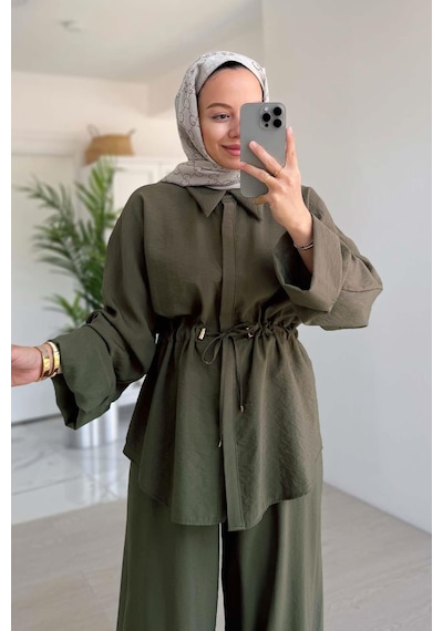 Kahijab Rahat Kesim Büzgü Detaylı Takım - Haki Haki