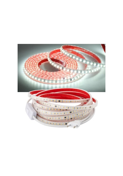 Şerit Led Beyaz 220v Yüksek Parlaklık 120 Led/m Tak Çalıştır Fişli Anahtarlı Silikonlu İç/dış Mekan 30 Metre