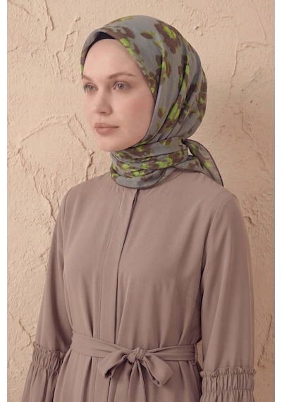 Silk Home Pamuk Karışımlı Eşarp Çiçekli Desen Pastel Yeşil 90x90 Çok Renkli